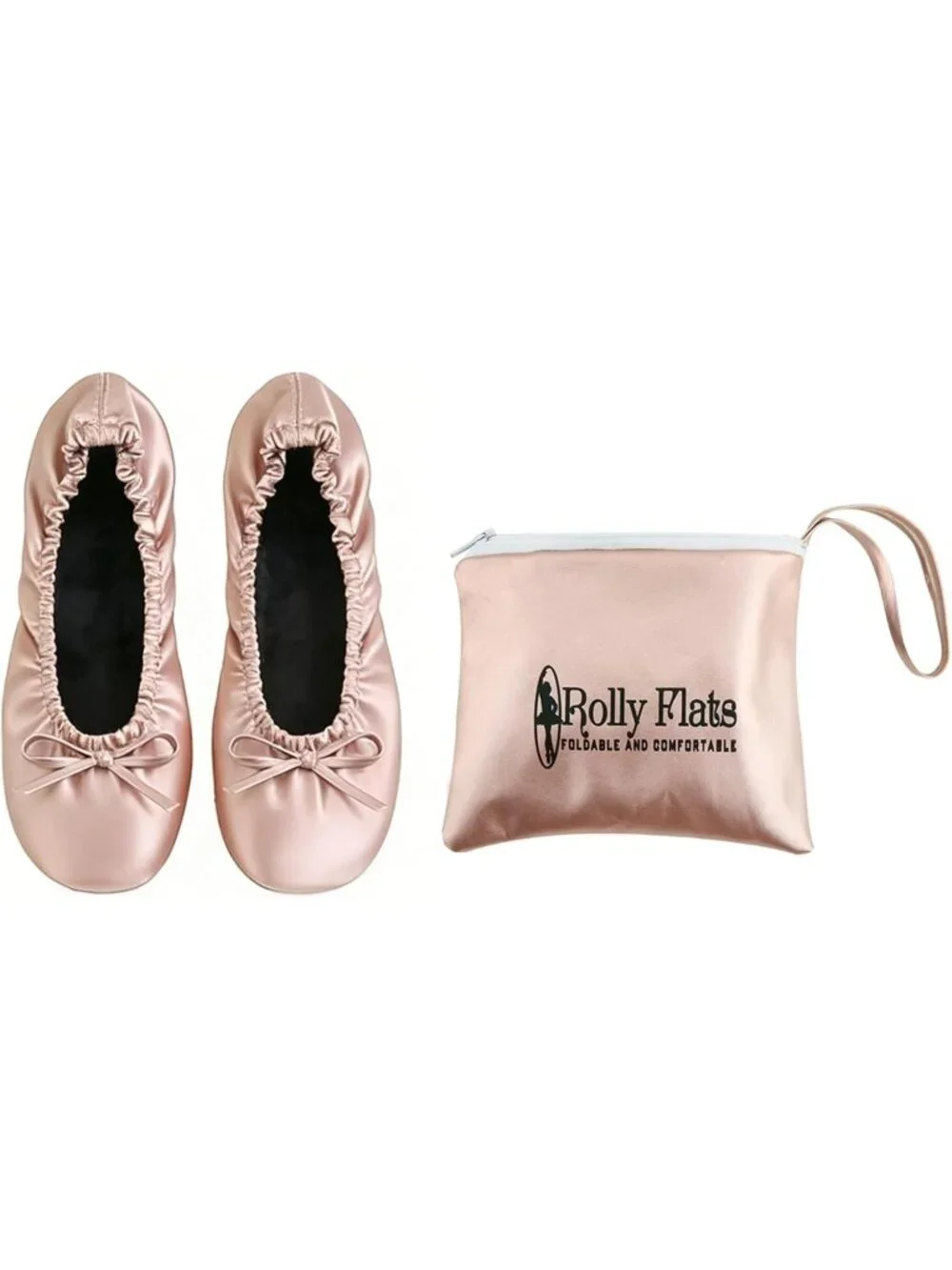 Women's Rose Gold Fit in Your Purse Round Toe Casual Foldable Ballet Flat Shoes